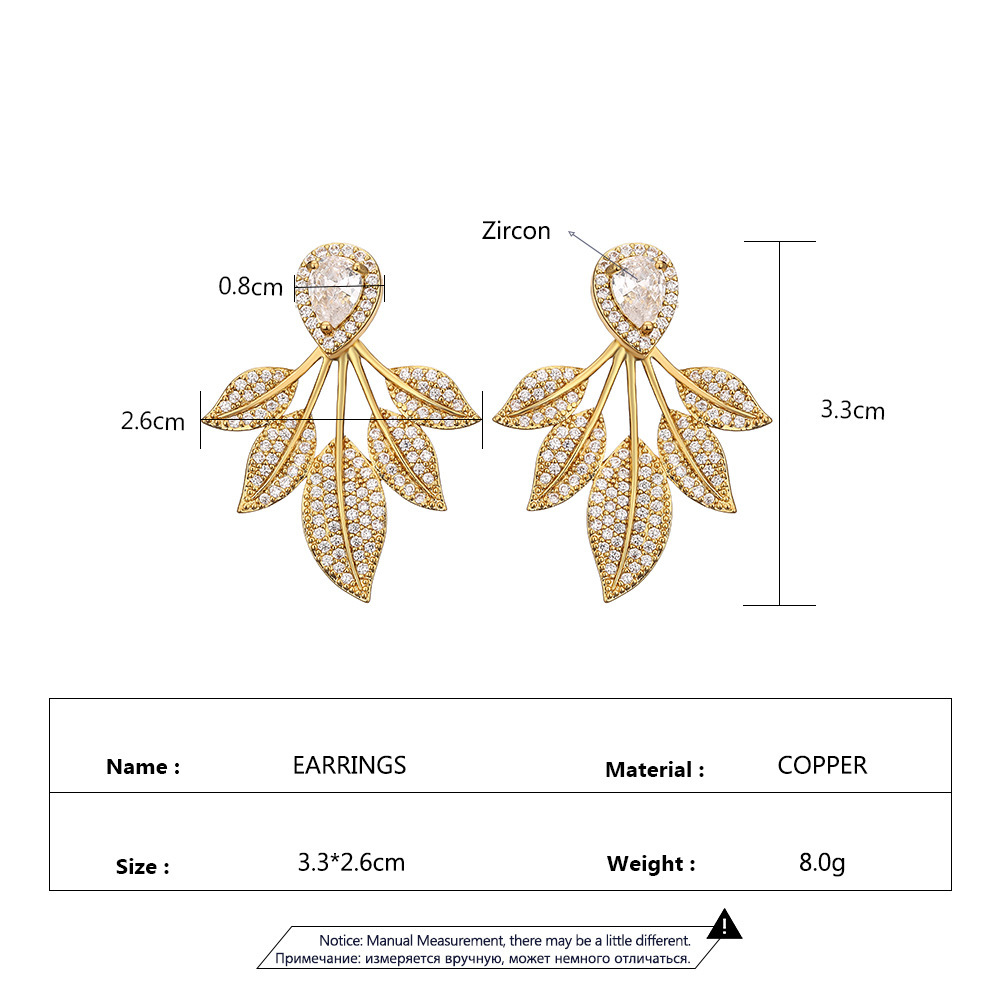 Title 1, Brincos Leaf Petal Zircon Moda Feminina Simples