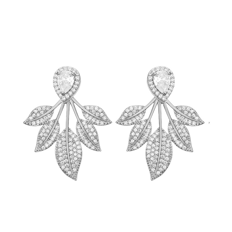 Title 3, Brincos Leaf Petal Zircon Moda Feminina Simples