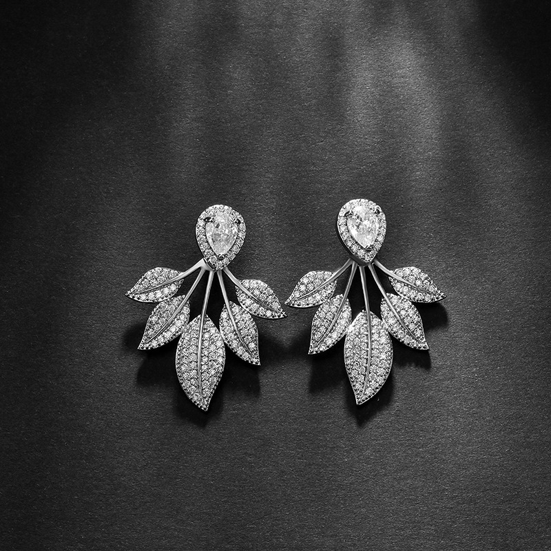 Title 5, Brincos Leaf Petal Zircon Moda Feminina Simples