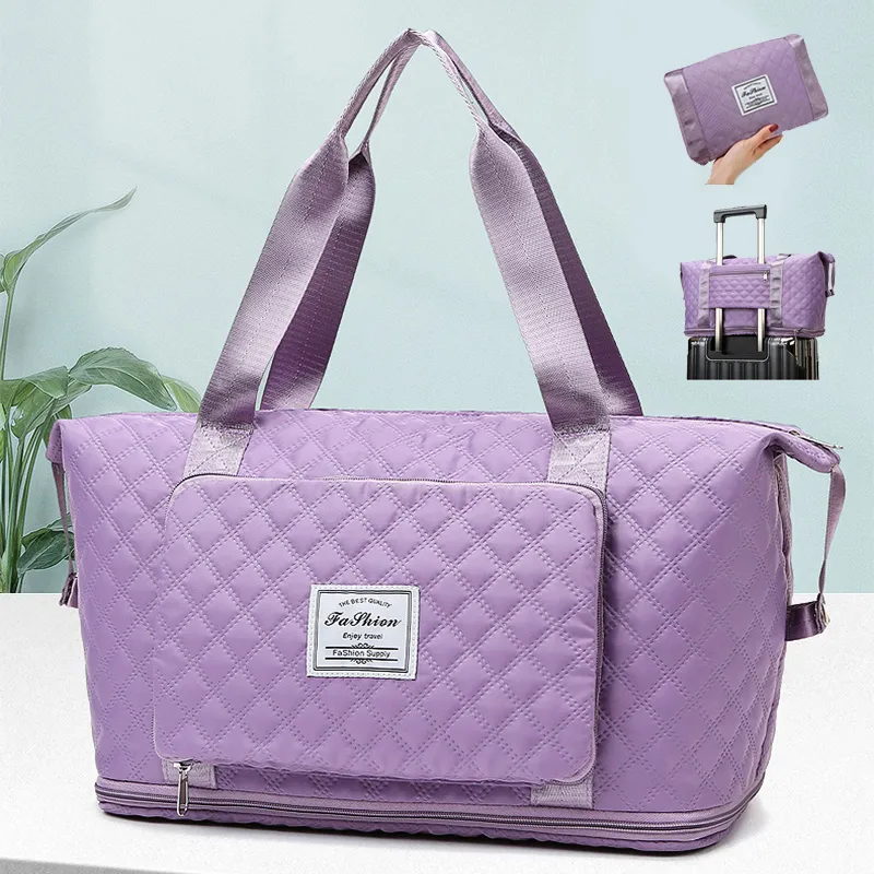 Foldable Travel Duffle Bag with Rhombus Sewing Design Large