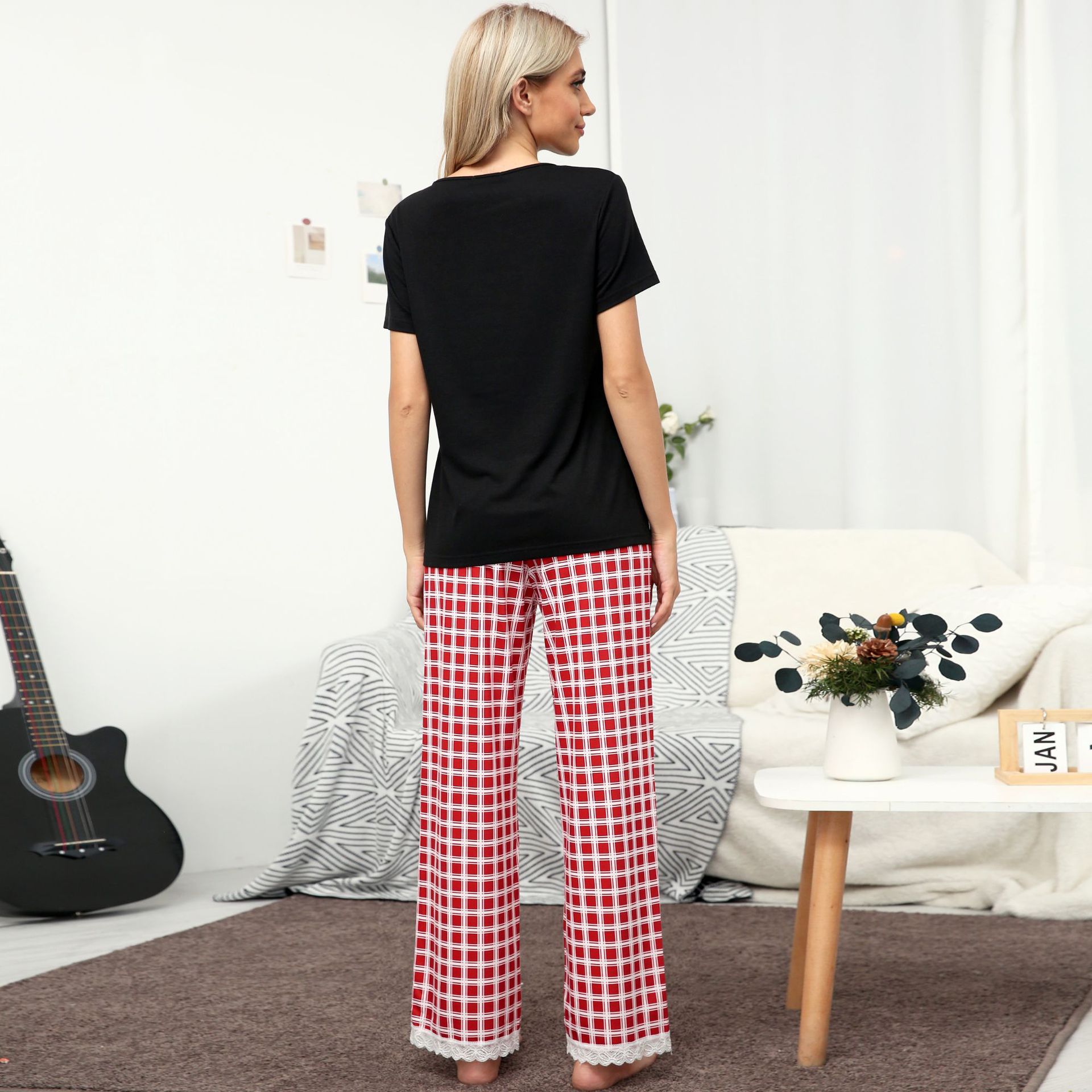 Title 4, Home Wear Suit Casual Plaid Printed Pajamas