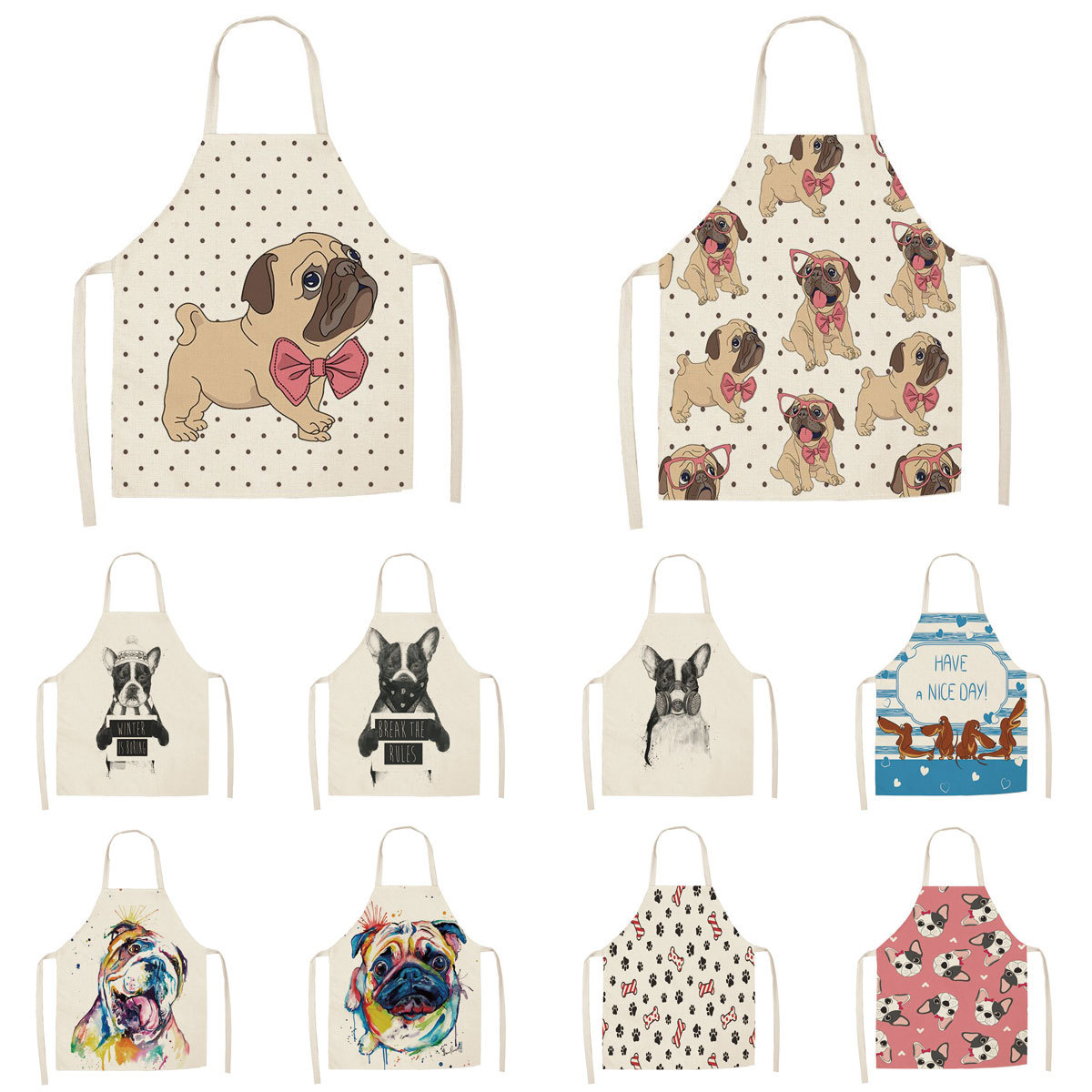 Title 1, Cartoon Cute Dog Printed Cotton And Linen Apron...