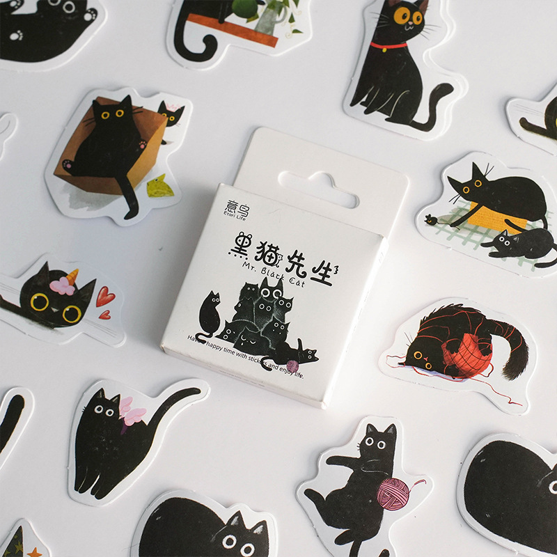 Black Cat Stickers Pack Cute Cartoon 45Pcs