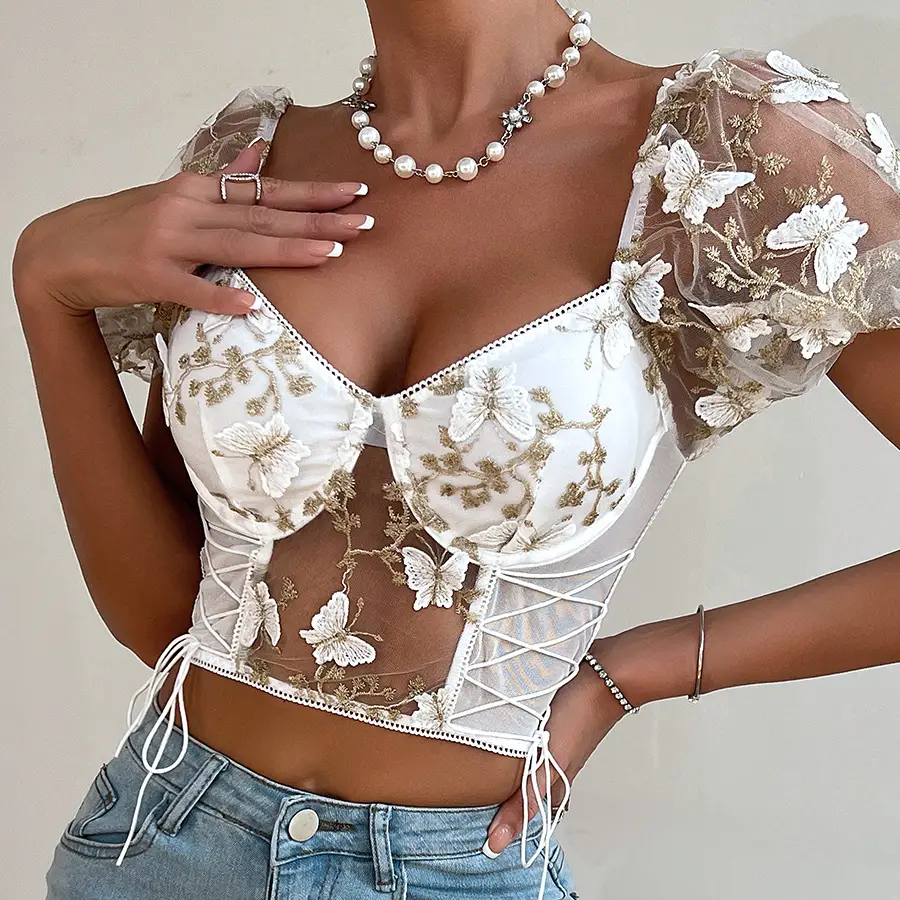 Backless See-through Sling Stitching Mesh Vest