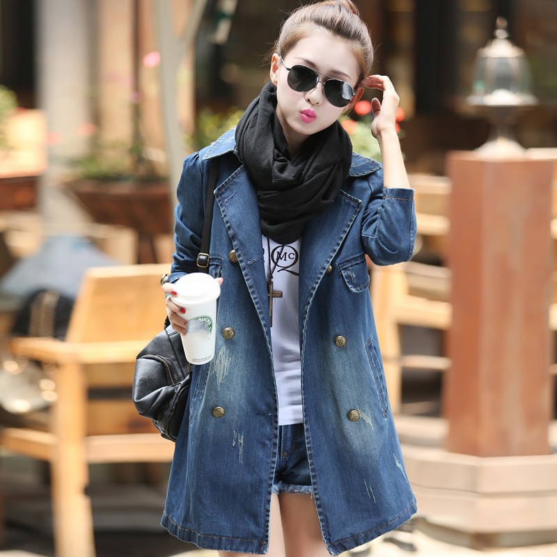 Title 4, Womens Denim Jacket Mid-Length Casual Double-B...