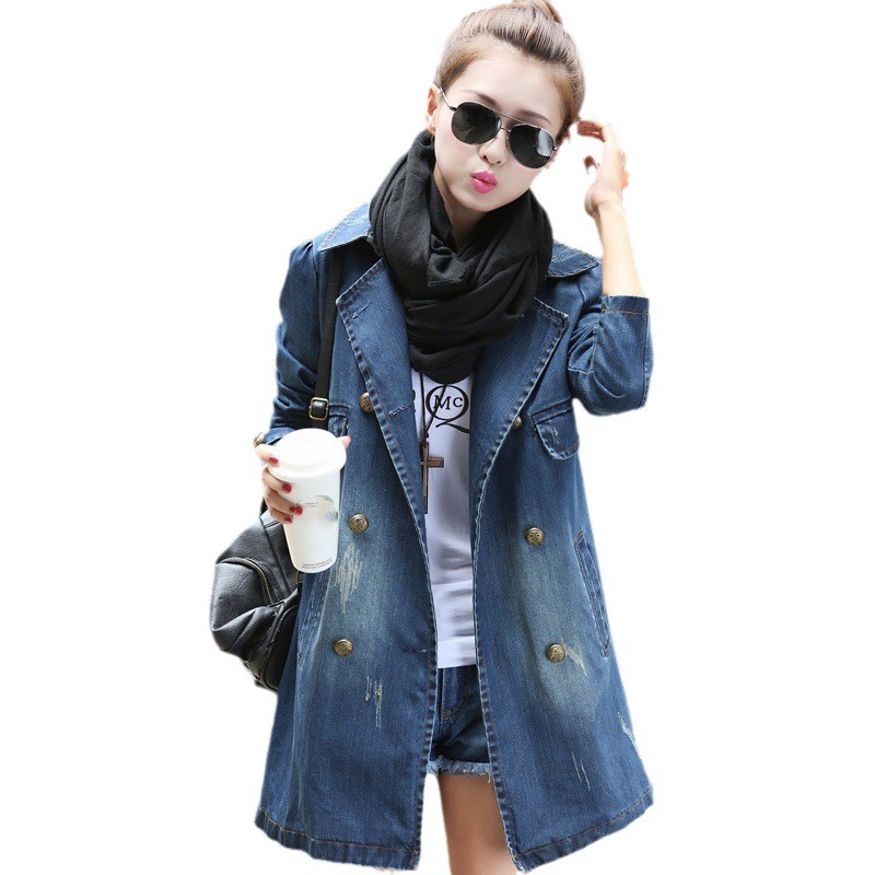 Title 6, Womens Denim Jacket Mid-Length Casual Double-B...