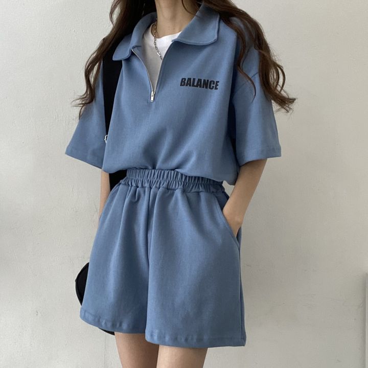 Title 3, Casual Zipper Short Sleeve Shorts Suit