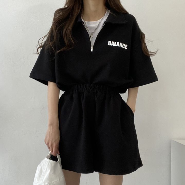 Title 4, Casual Zipper Short Sleeve Shorts Suit