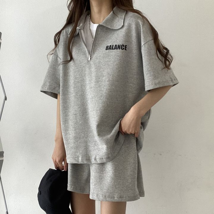 Title 5, Casual Zipper Short Sleeve Shorts Suit