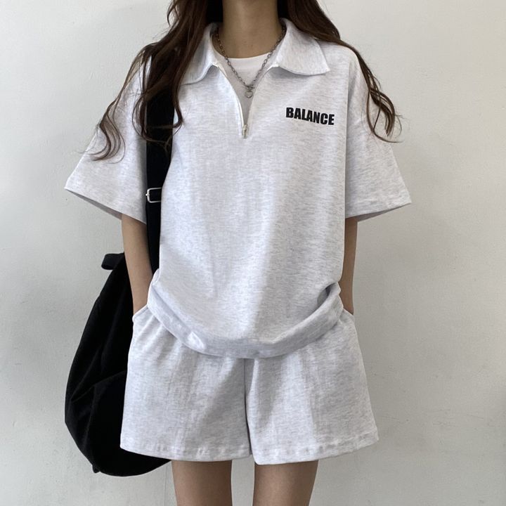 Title 6, Casual Zipper Short Sleeve Shorts Suit