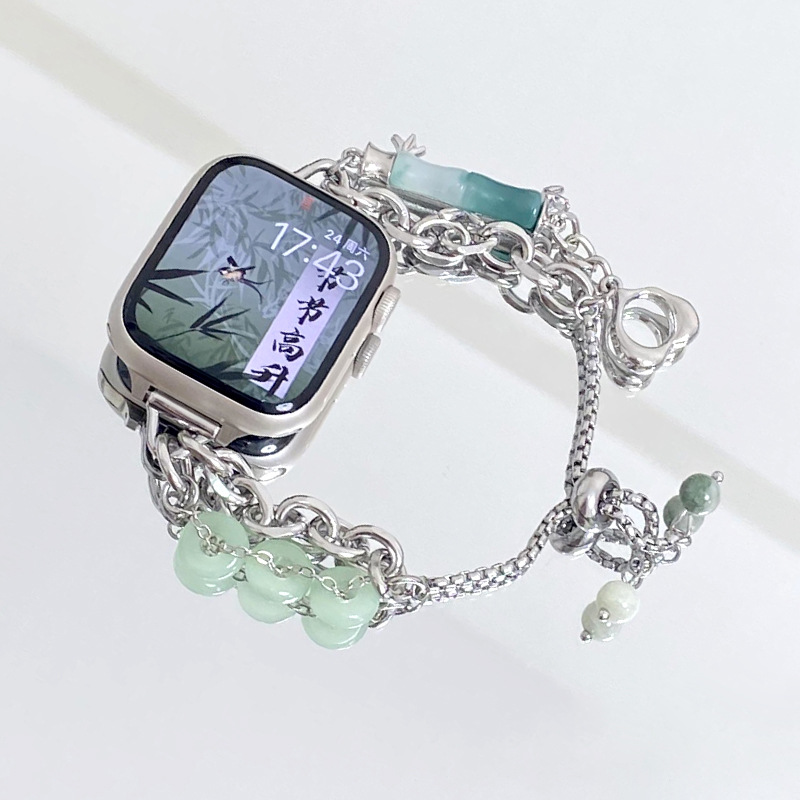 Title 1, New Chinese Style Jade Bamboo Chain Metal Watch...