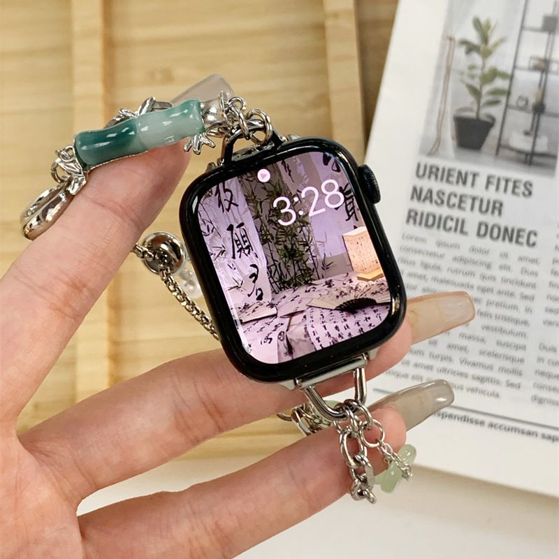 Title 2, New Chinese Style Jade Bamboo Chain Metal Watch...