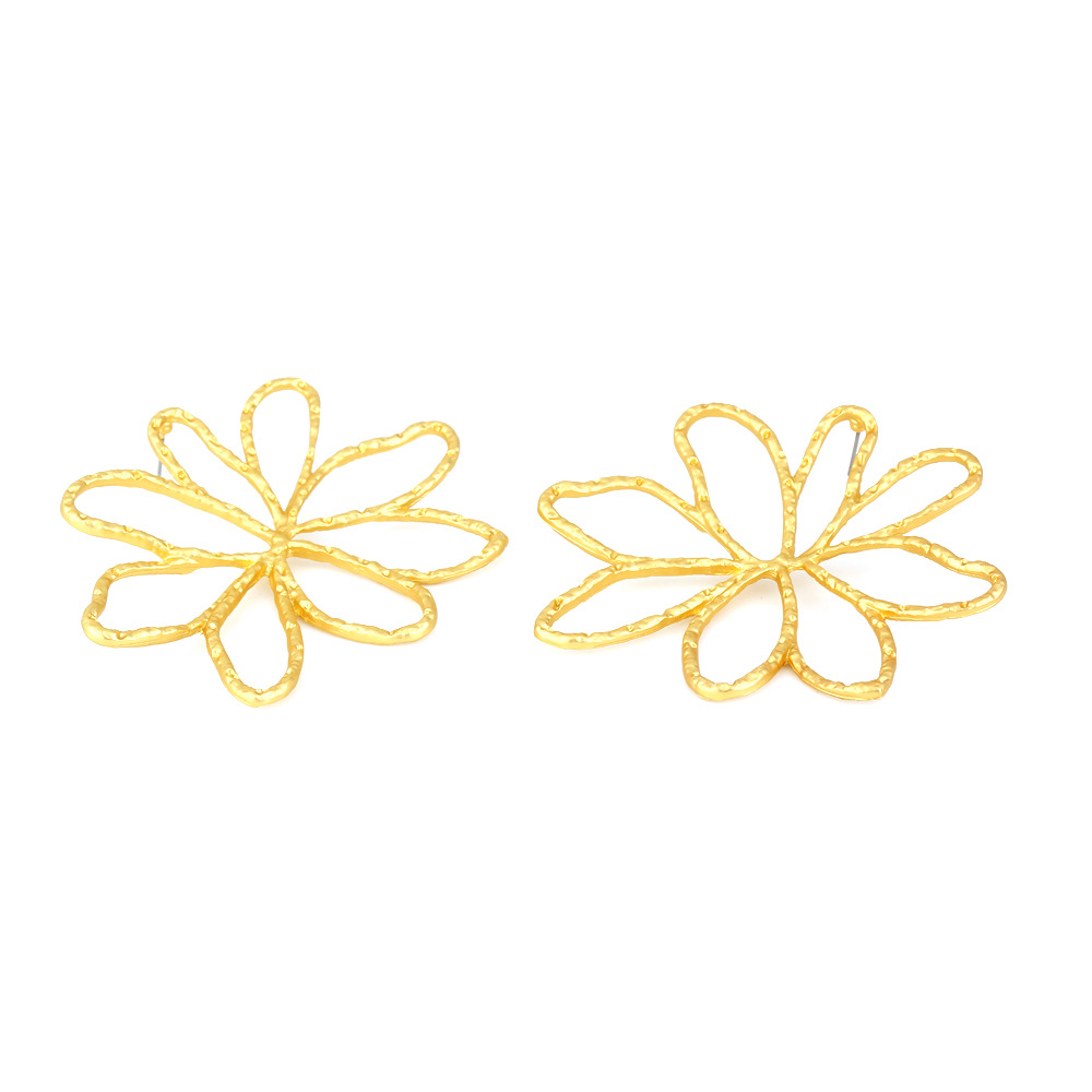 Title 2, Eye-catching Hollow Matte Gold Alloy Flower Ear...