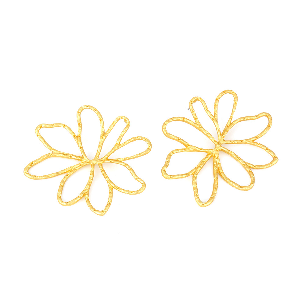 Title 5, Eye-catching Hollow Matte Gold Alloy Flower Ear...