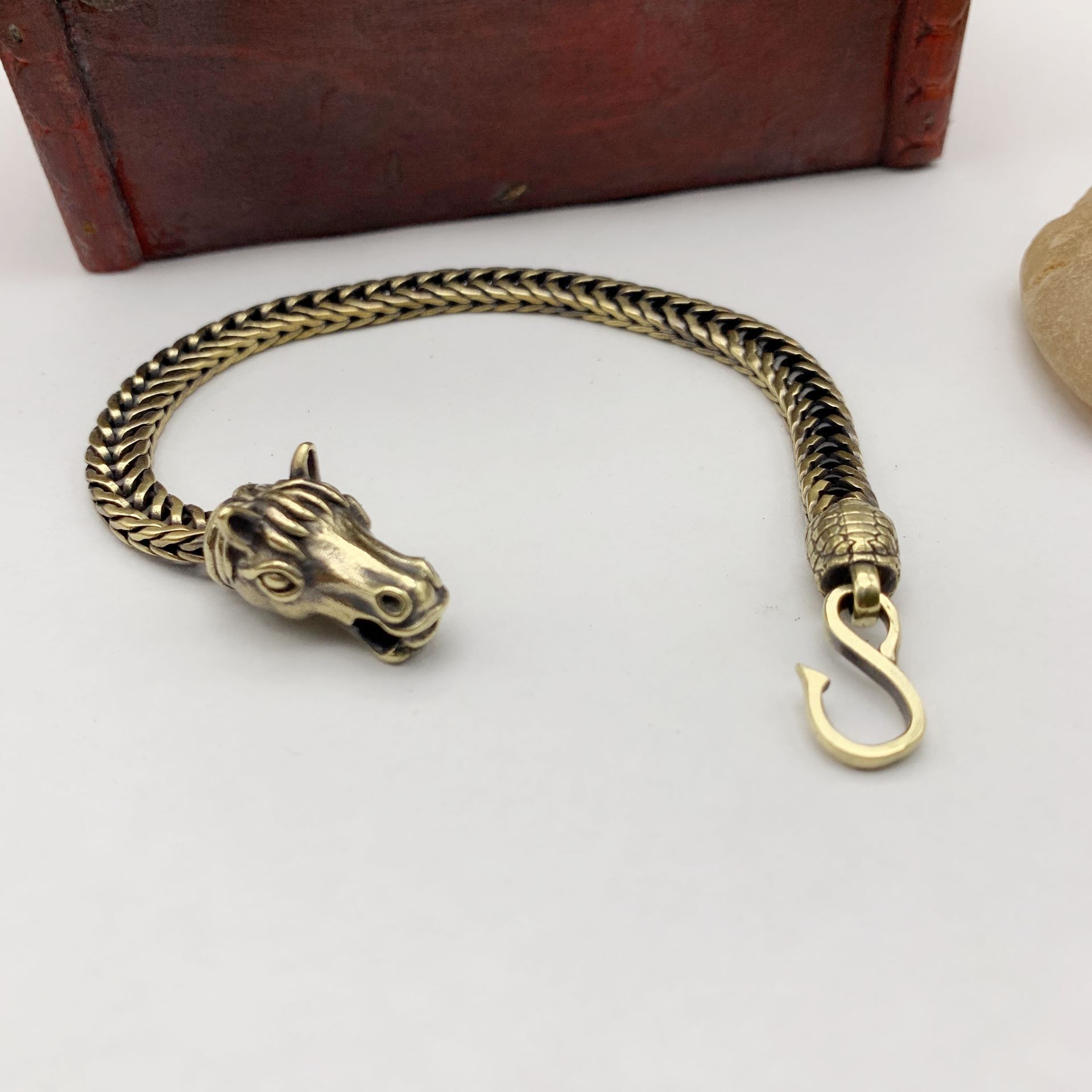 Title 4, Horse Pure Brass Chain Bracelet Vintage