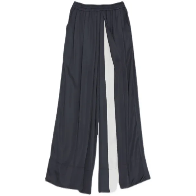 Loose Wide leg Pants Women's Color Matching Silky Casual Trousers Navy Blue - Shop at LoveMi
