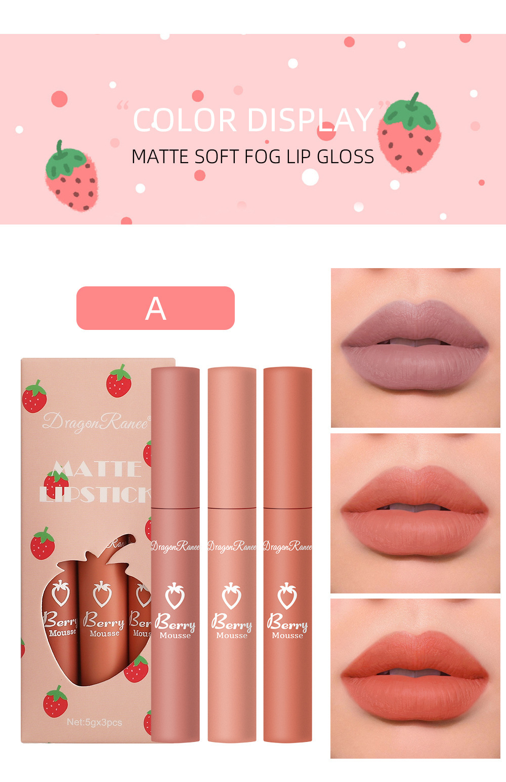 Title 4, 3er Set Strawberry Box Velvet Mist Matte Lip Gl...