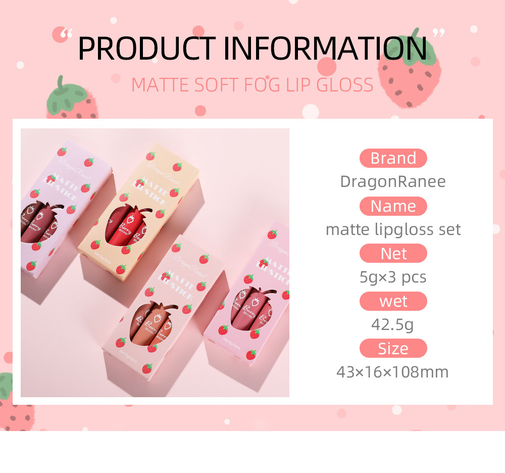 Title 8, Set od 3 Strawberry Box Velvet Mist Matte Lip G...