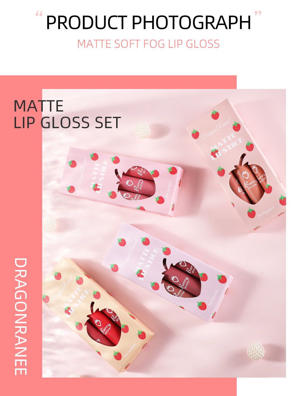 Title 9, 3 Strawberry Set Box Velvet Mist Matte Lip Glaz...