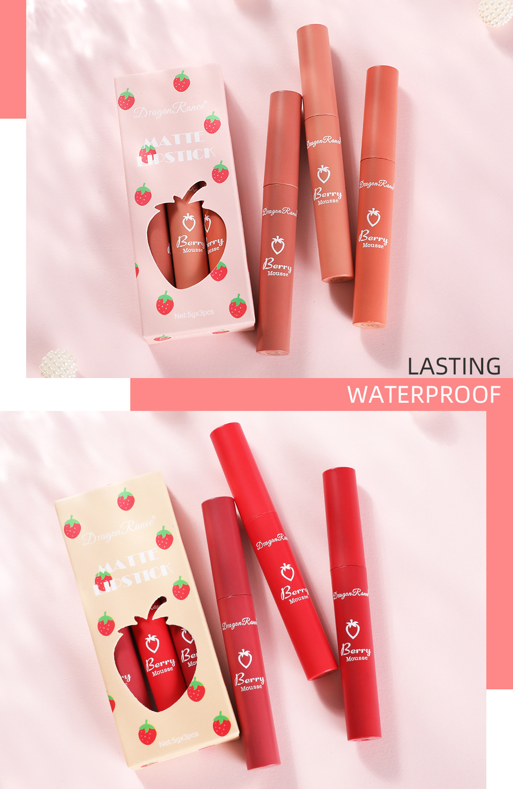 Title 10, Set od 3 Strawberry Box Velvet Mist Matte Lip G...