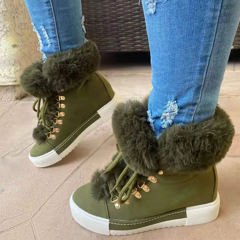 Lace-up Boots Cute Thick Sole Heighten Non Slip Snow