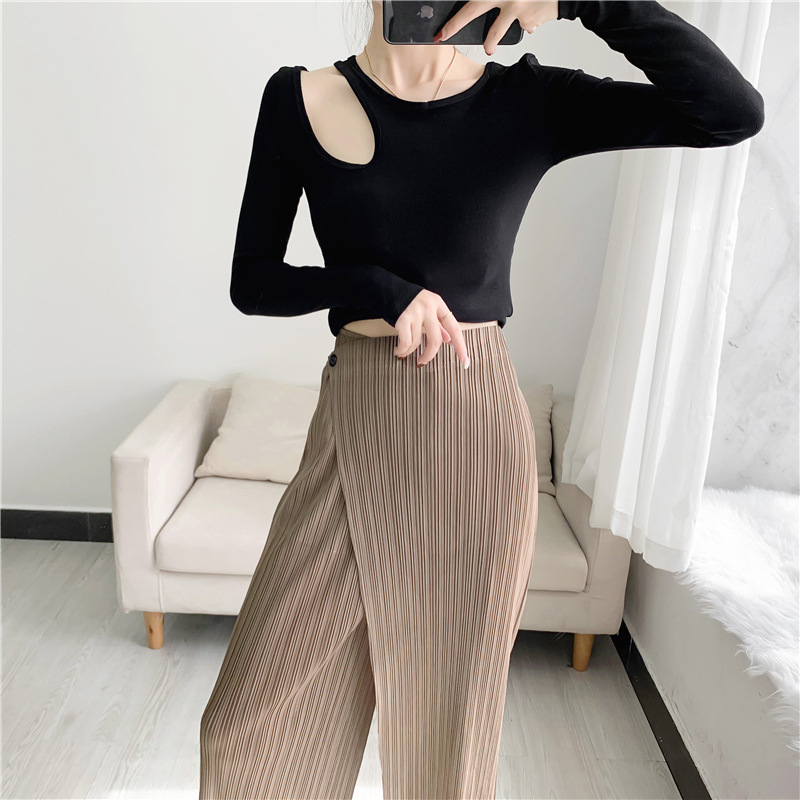 Title 2, Straight Oblique Loose Slimming Casual Pleated ...