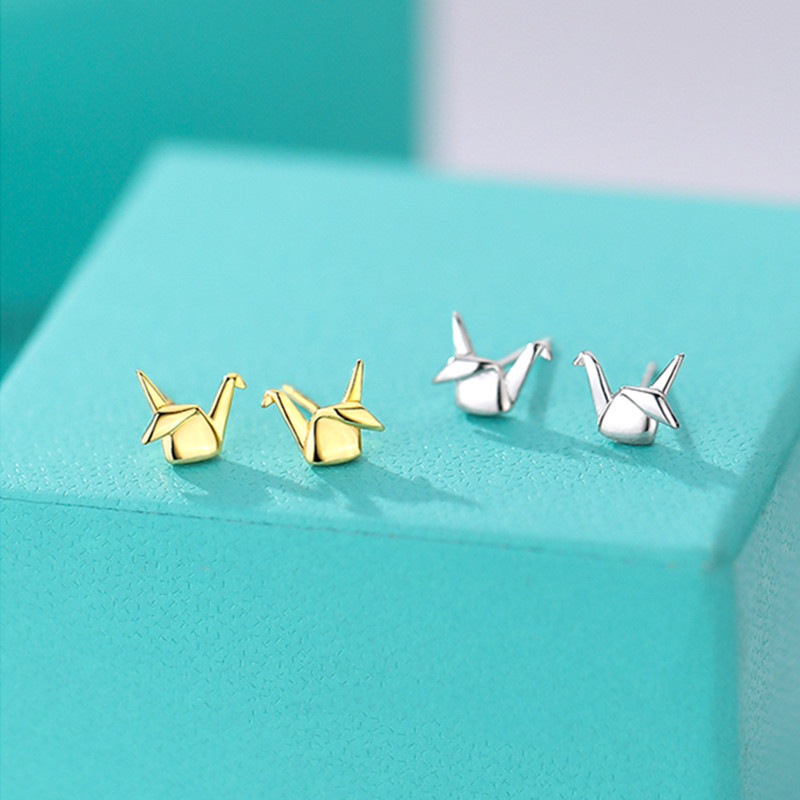 Title 1, Small 925 Sterling Silver Paper Crane Stud Earr...