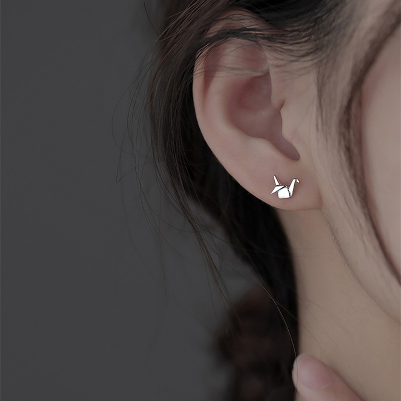 Title 2, Small 925 Sterling Silver Paper Crane Stud Earr...