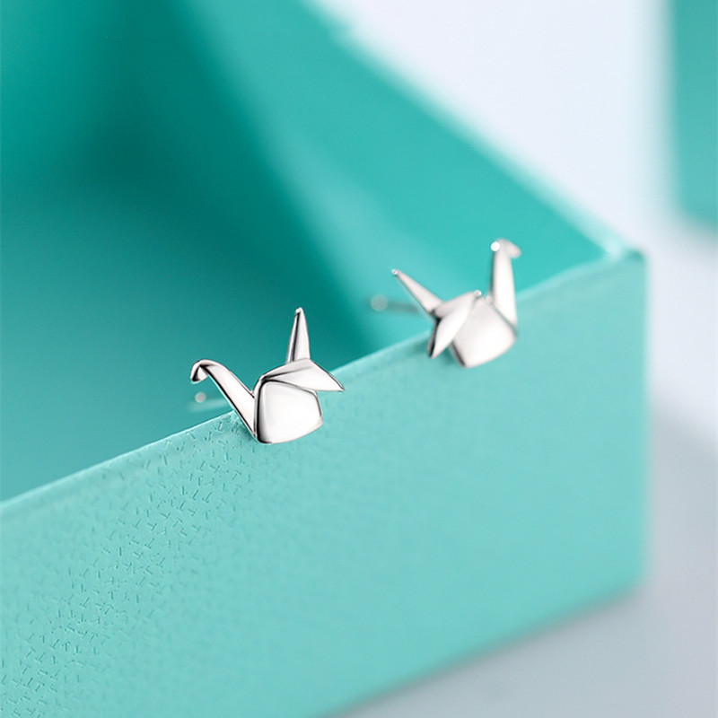 Title 3, Small 925 Sterling Silver Paper Crane Stud Earr...