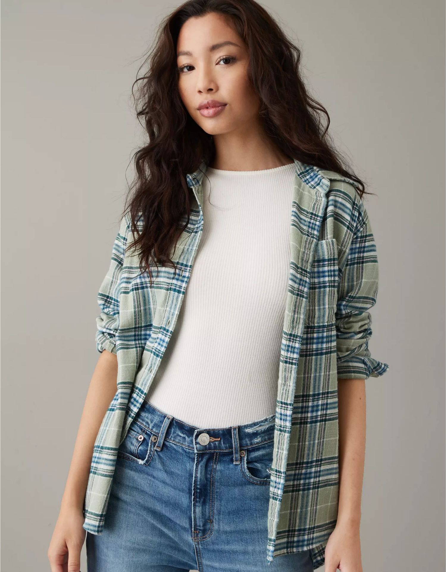 Title 9, Autumn and Winter Long Sleeve Loose Plaid Shirt...