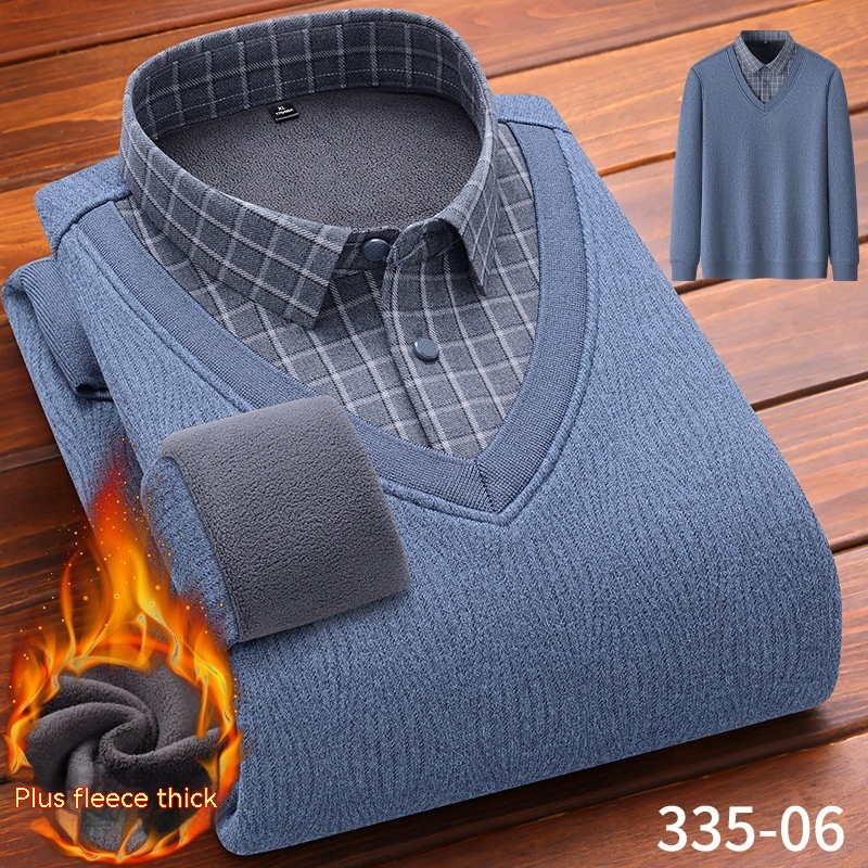 Title 6, Winter Fleece False-two-piece Warm Shirt