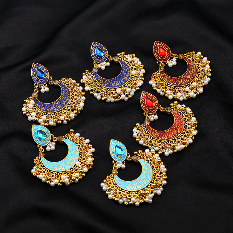 Title 1, Vintage Indian Style Hollow Bell Pendant Earrings