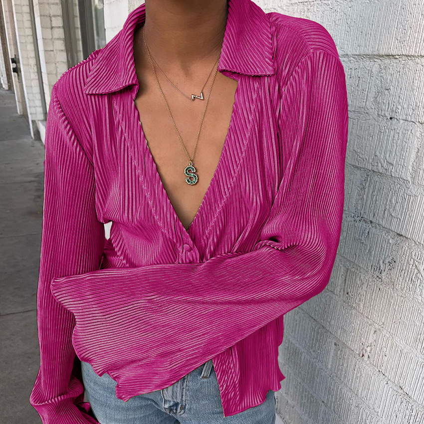 Title 5, Retro Long Sleeve Pleated Shirt Women