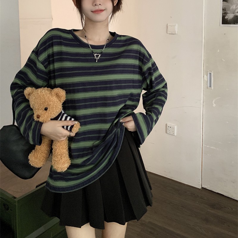 Title 4, Thin Tops Early Autumn New Loose-fitting Stripe...