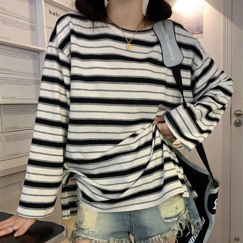 Title 5, Thin Tops Early Autumn New Loose-fitting Stripe...