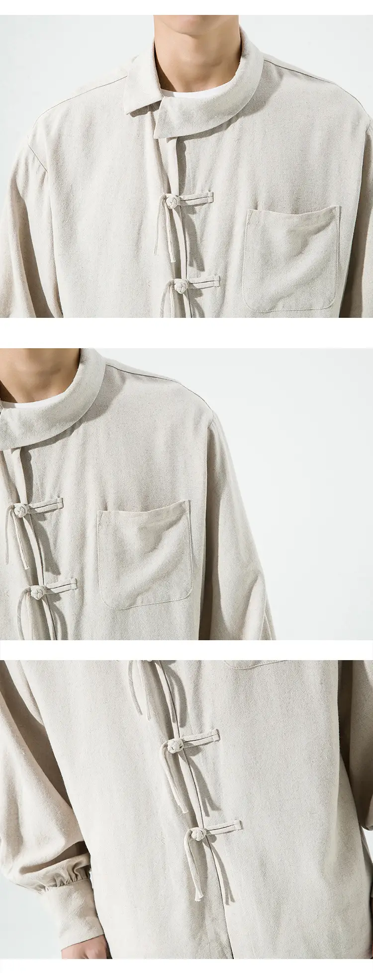 Spring And Summer New Dark Cotton And Linen Shirt Chinese Style Chinese Knot Button Coat