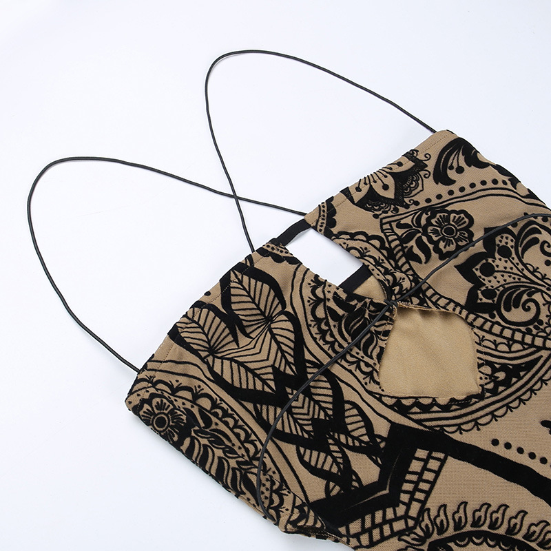 Flocked Printed Hollow Sheath Hot Girl Suspender Skirt
