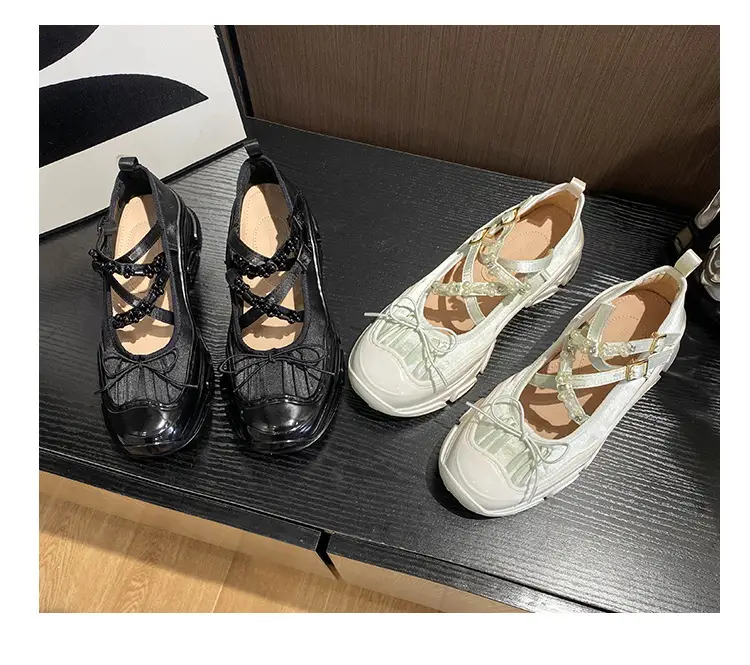 Model Style Ballet Sneakers Thick Bottom Pearl Rhinestone