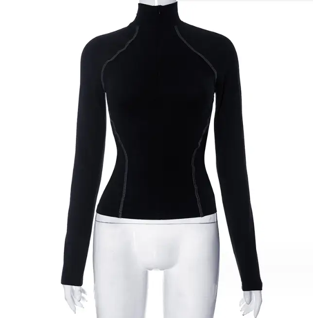 Women's Fashion Long-sleeve Zipper Base All-matching Top