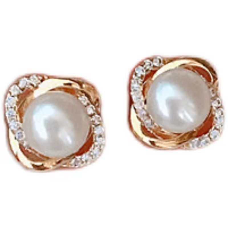 Title 1, Pearl Zircon Earrings Female French Style