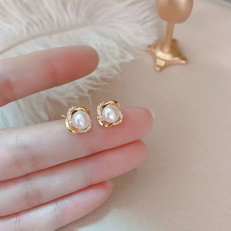 Title 2, Pearl Zircon Earrings Female French Style