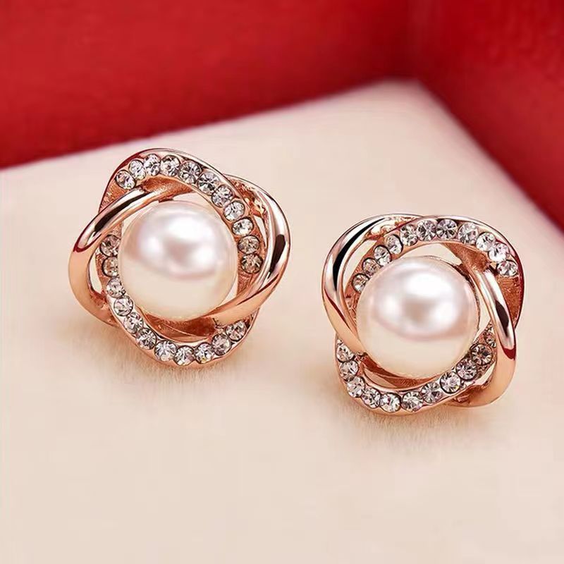 Title 3, Pearl Zircon Earrings Female French Style