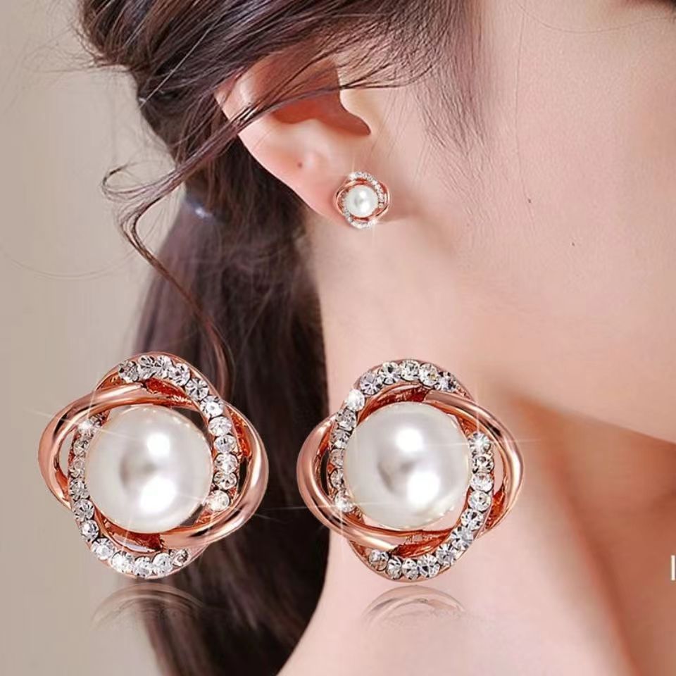 Title 4, Pearl Zircon Earrings Female French Style