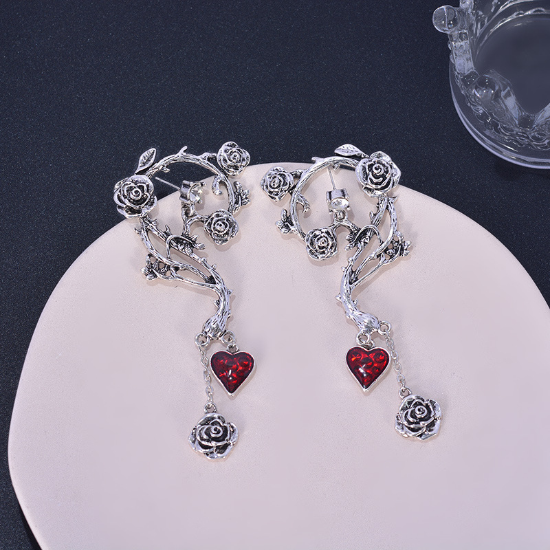 Title 3, Halloween Red Peach Heart Drop Earrings