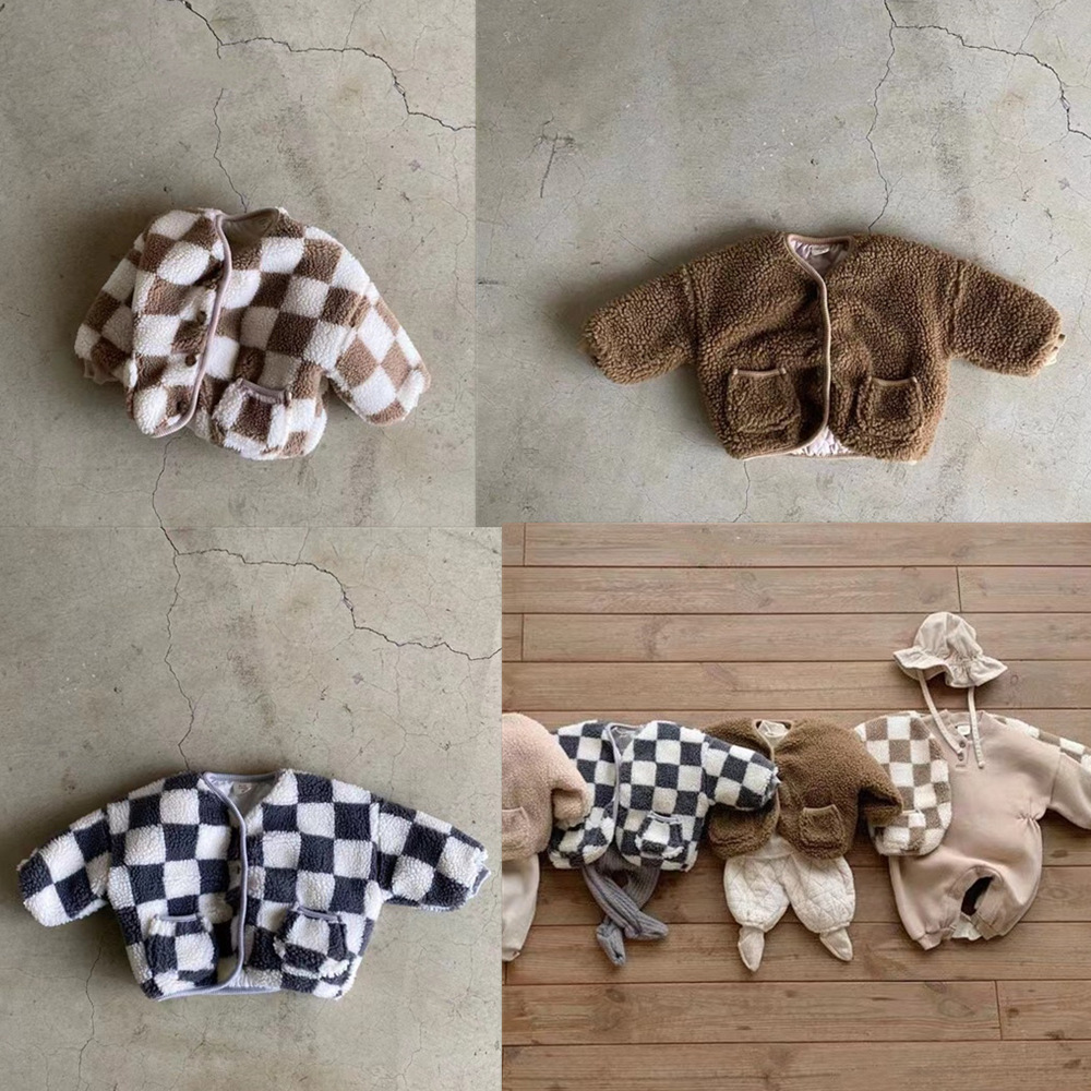 Infant Thick Lambskin Plaid Cotton-padded Coat