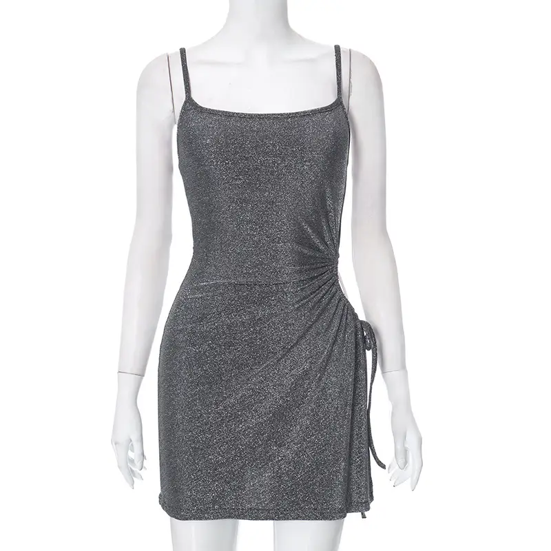 Women's Autumn Sleeveless Pleated Lace-up Cutout Strap Dress
