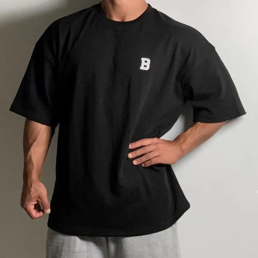 Large Size Loose Short Sleeve Muscle Drop Shoulder Cotton Heavy T-shirt
