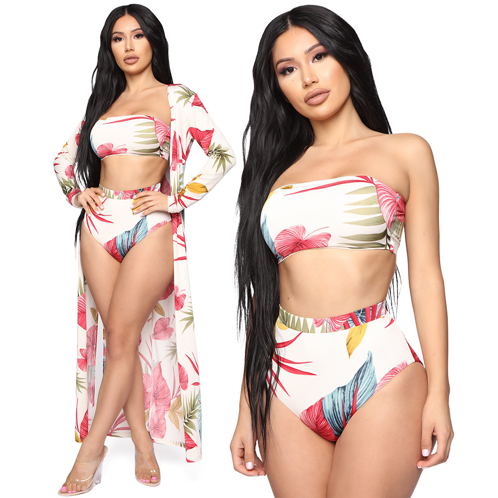 Title 6, Printed Swimsuit Three-piece Long Sleeve Shawl,...