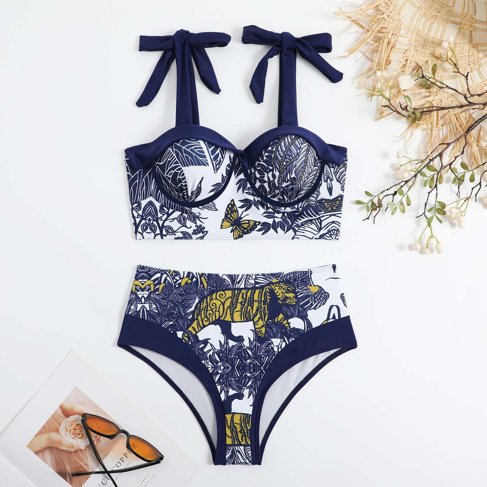 Title 3, High Waist Print Bikini Swimsuit European And A...