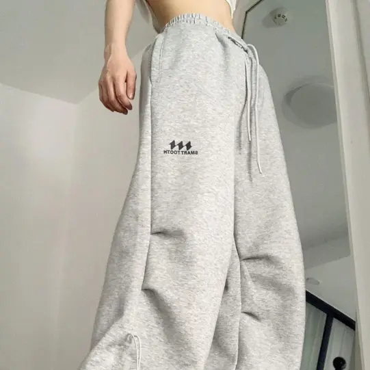 American Retro Wide Leg Drawstring Ruffle Design Sense High Street Casual Mopping Trousers